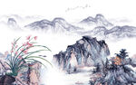 古风 客厅中式山水 TiF分层
