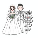 卡通婚礼迎宾牌 手绘婚礼指引牌