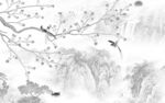 新中式山水灰色墙画 TIf分层