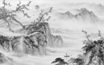 高雅 山水灰色墙画 TIf分层
