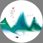 圆形水墨山水画
