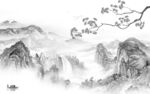 国画山水灰色墙画 Tif分层