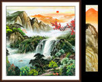 流水生财国画山水办公室装饰画
