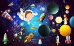 卡通星际太空宇航员背景墙