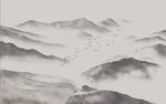 手绘山水画背景墙