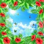 绿叶天空云朵天顶画