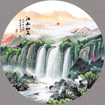 国画瀑布山水