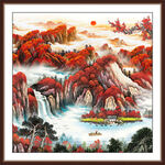 流水生财国画山水办公室风水画