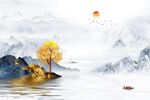 旭日东升新中式山水背景墙