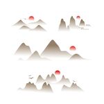 中式中国风水墨山水山纹飞鸟