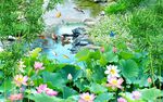 荷花流水背景墙