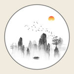 圆形意境山水画 