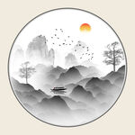 圆形意境山水画 