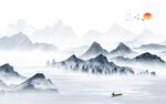 别墅中式客厅墙画 Tif分层