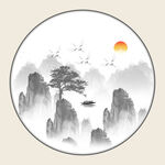  圆形山水装饰画  