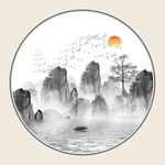 山水装饰画客厅挂画酒店玄关水墨