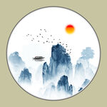 圆形禅意水墨画