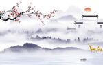 中国风山水画背景墙 TIf分层
