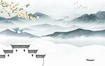 中式意境山水墙画 Tif分层