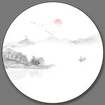 圆形水墨山水