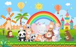 卡通动物家园儿童房背景墙图片