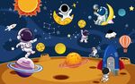 卡通简约太空人星空儿童房背景墙