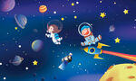 卡通星空星球宇航员