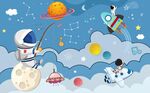 卡通太空宇宙飞船背景墙图片