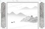 新中式山水画背景墙 小船