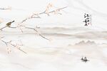 中式意境山水花卉背景墙