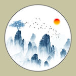 圆形水墨画