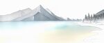 山峰湖泊手绘