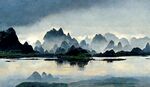新中式山水古典客厅床头装饰画