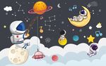 卡通太空人儿童房背景图片