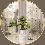 轻奢肌理山水玄关客厅圆框装饰画