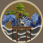 轻奢肌理山水玄关客厅圆框装饰画