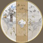 轻奢肌理山水玄关客厅圆框装饰画