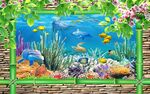 3D立体海底世界海豚背景墙