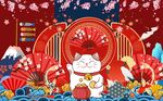 国潮招财猫美陈背景图片