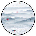圆形水墨山水画
