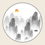 圆形抽象山水画