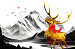 麋鹿雪山装饰画