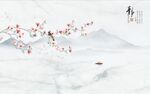 山水画背景墙 粉色兰花