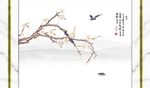 山水画背景墙 兰花 船