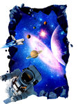 宇航员宇宙立体地画