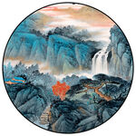 水墨山水圆形装饰画