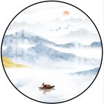 水墨国画山水圆形装饰画
