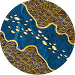 河畔游鱼金箔圆形挂画装饰画
