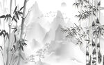 中国风水墨竹子墙画中式壁纸