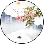新中式水墨山水圆形装饰画